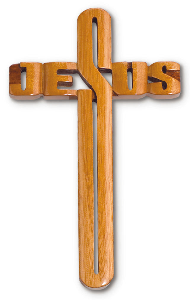 Large Solid Mahogany Jesus Name Cross 10 Inch Decor Piece