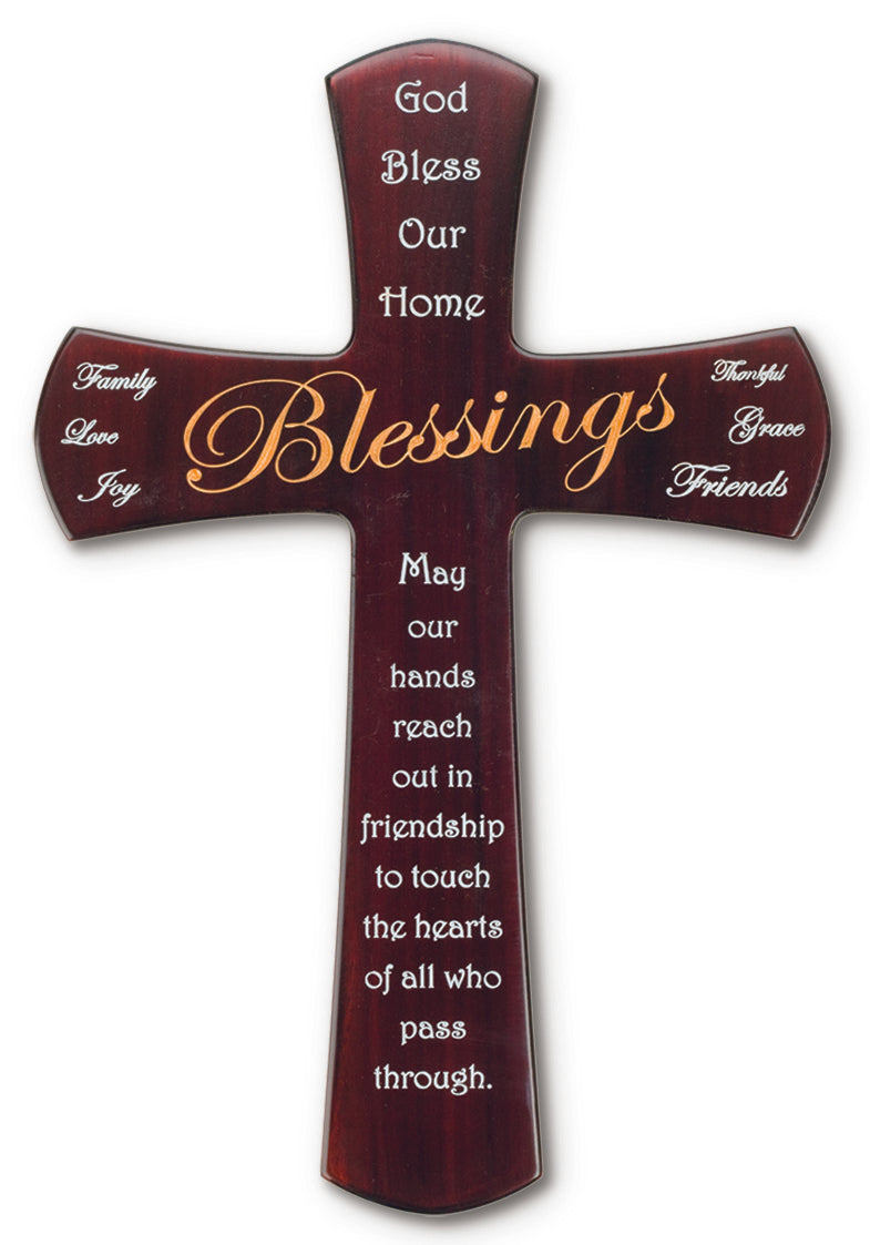 Large Solid Mahogany With Blessing Bible Verse Cross 12 Inch
