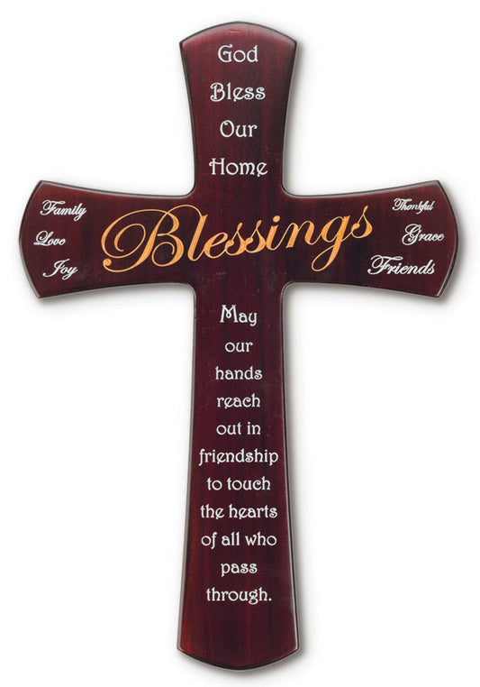 Large Solid Mahogany With Blessing Bible Verse Cross 12 Inch
