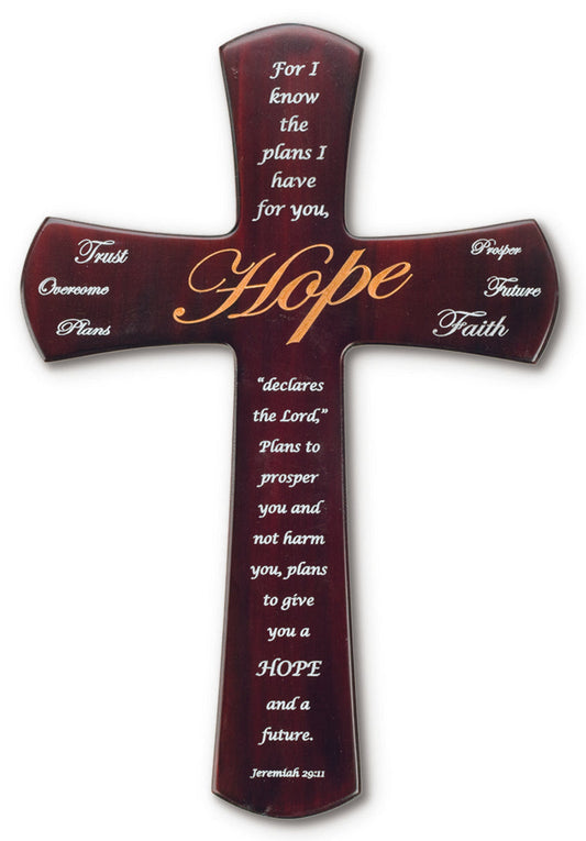 Large Solid Mahogany with Hope Christian Prayers Cross 12 Inch