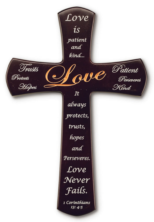 Large Solid Mahogany With Love Bible Verse Cross 12 Inch