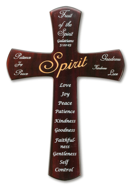 Large Solid Mahogany With Spirit Bible Verse Cross 12 Inch