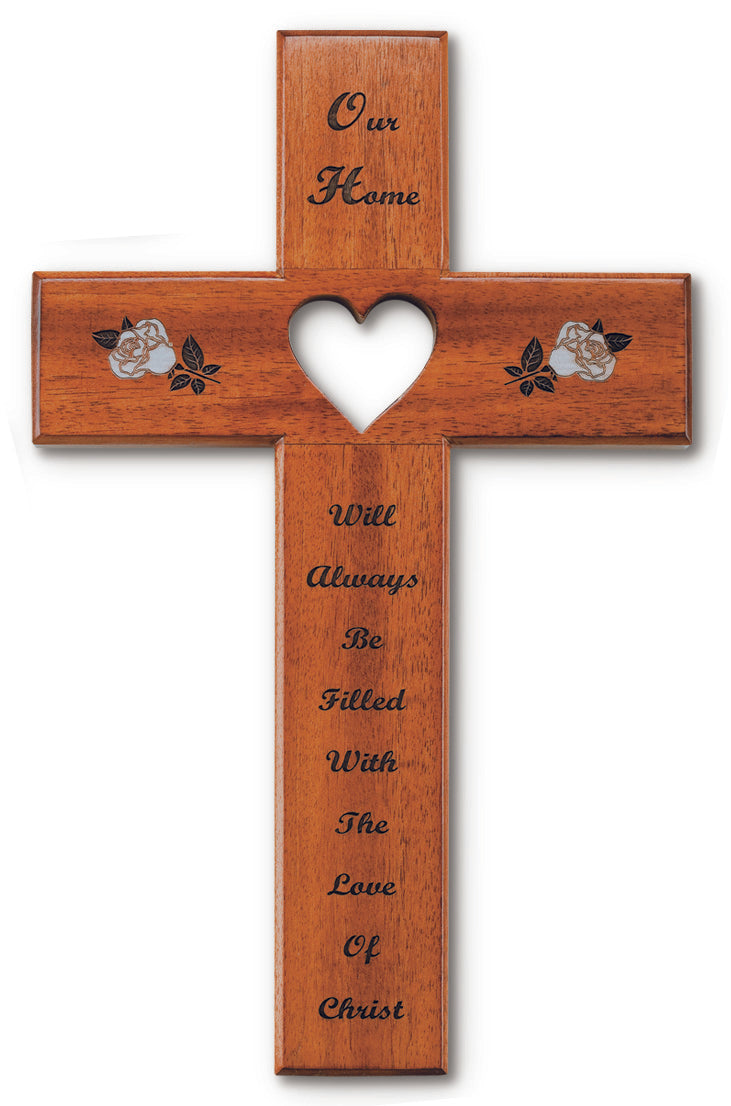 Large Solid Mahogany Our Home With Cut-Out Heart Cross Decor
