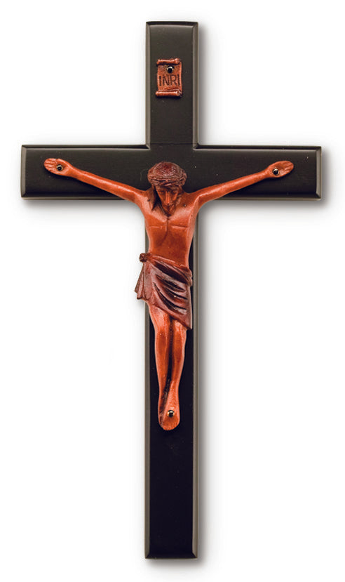 Medium Black Solid Mahogany Crucifix 8 Inch Wall Decor