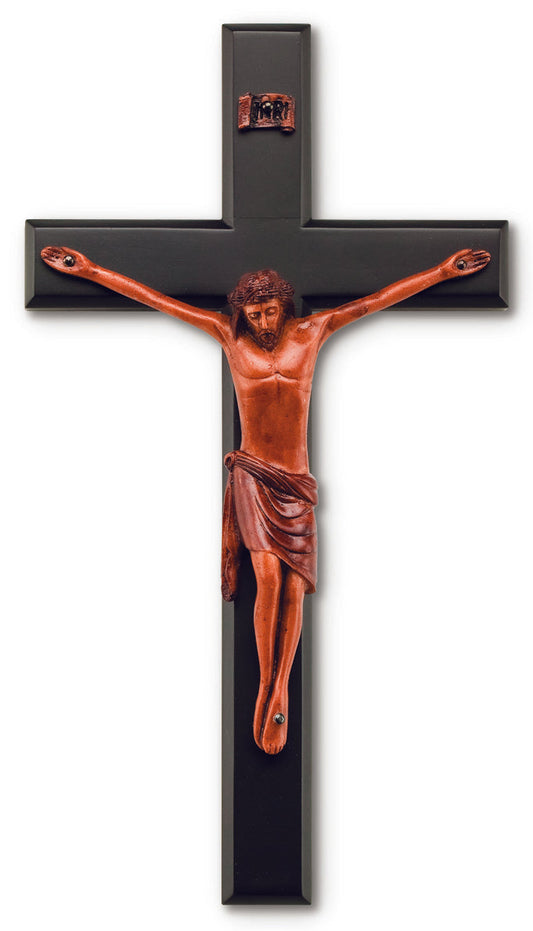 Large Black Solid Mahogany Crucifix 12 Inch Decorative Piece