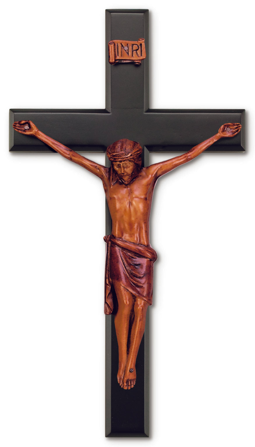 Large Black Solid Mahogany Crucifix 16 Inch Wall Decor