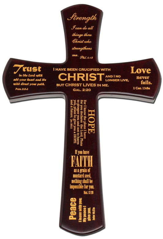 Large Solid Mahogany With Christian Prayers Cross 12 Inch