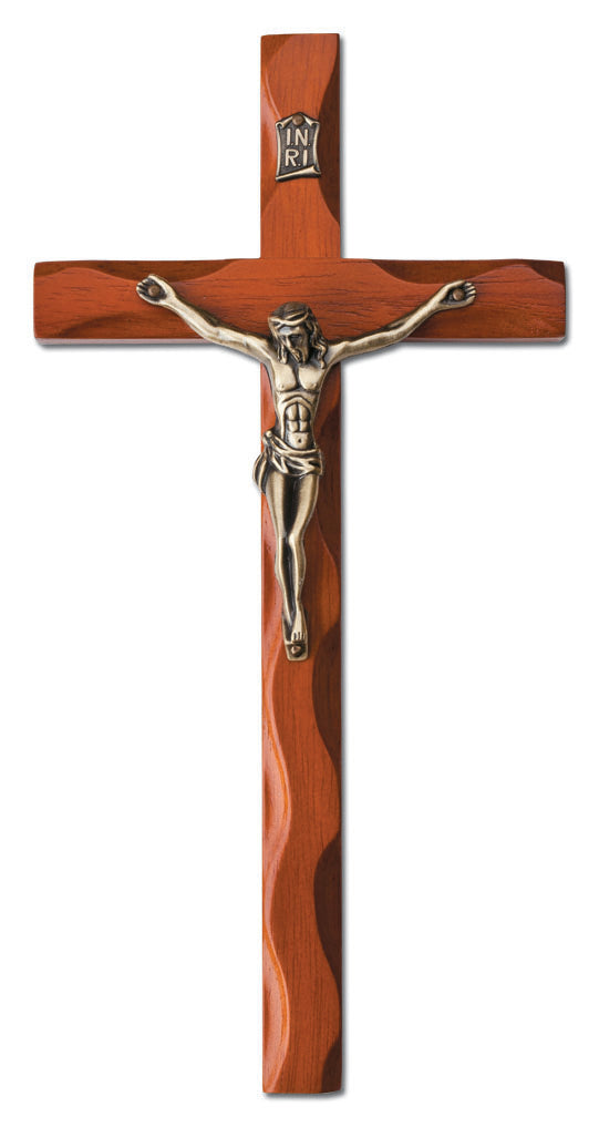 Large Maple Stained Wall Crucifix 10 Inch Wood Decor Piece