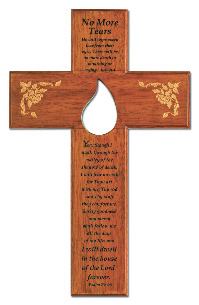 Large Solid Mahogany No More Tears Memorial Wall Cross 10 Inch