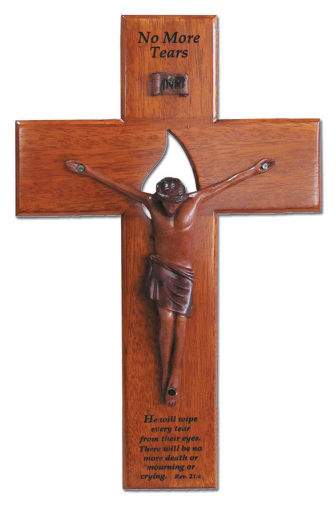 Large Solid Mahogany No More Tears Memorial Crucifix 10 Inch