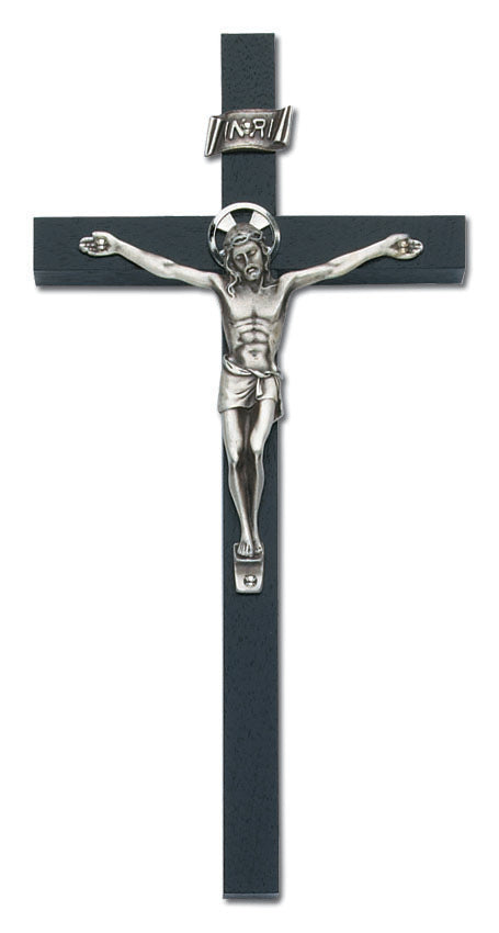 Medium Black Wood Wall Crucifix with Halo 8 Inch Decor