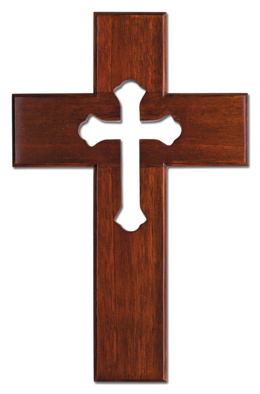 Large Solid Mahogany With Cut Out Cross 10 Inch Decor Piece