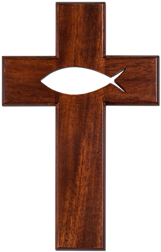 Large Solid Mahogany With Cut-Out Fish Decorative Piece