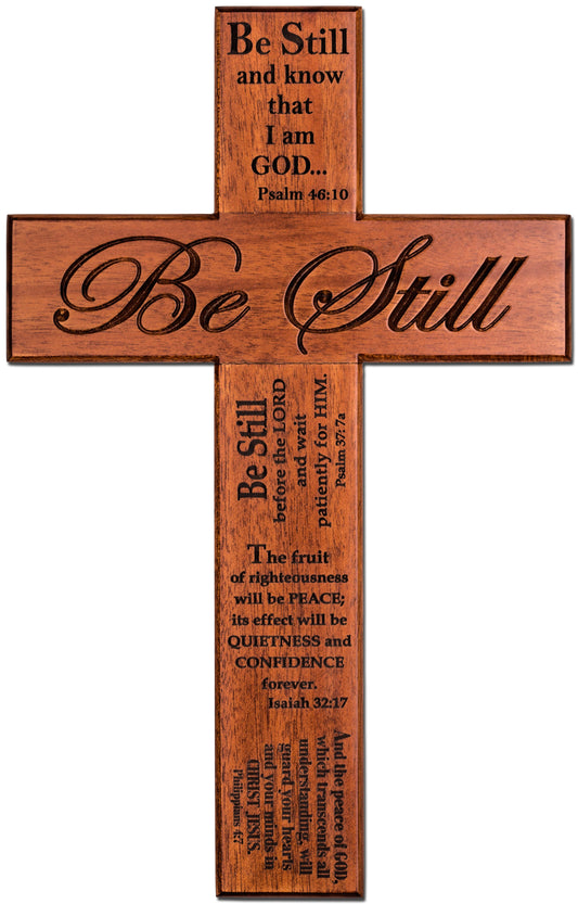 Large Solid Mahogany Strength Bible Verse Cross 12 Inches