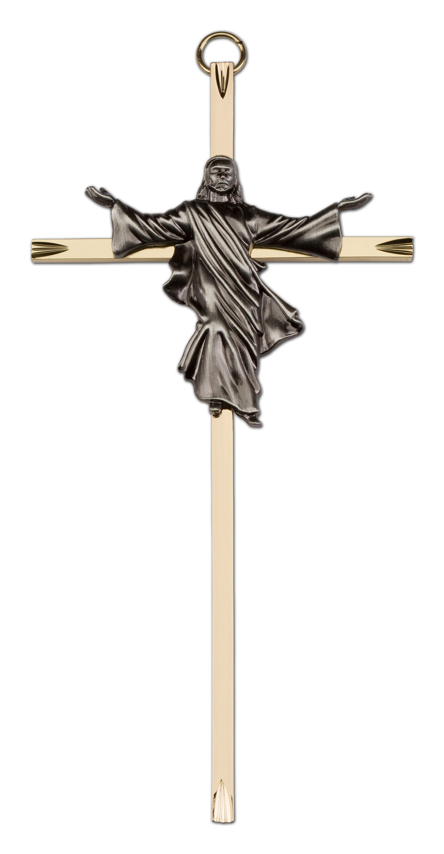 Medium Gold Plated Solid Brass Risen Wall Crucifix 8 Inch