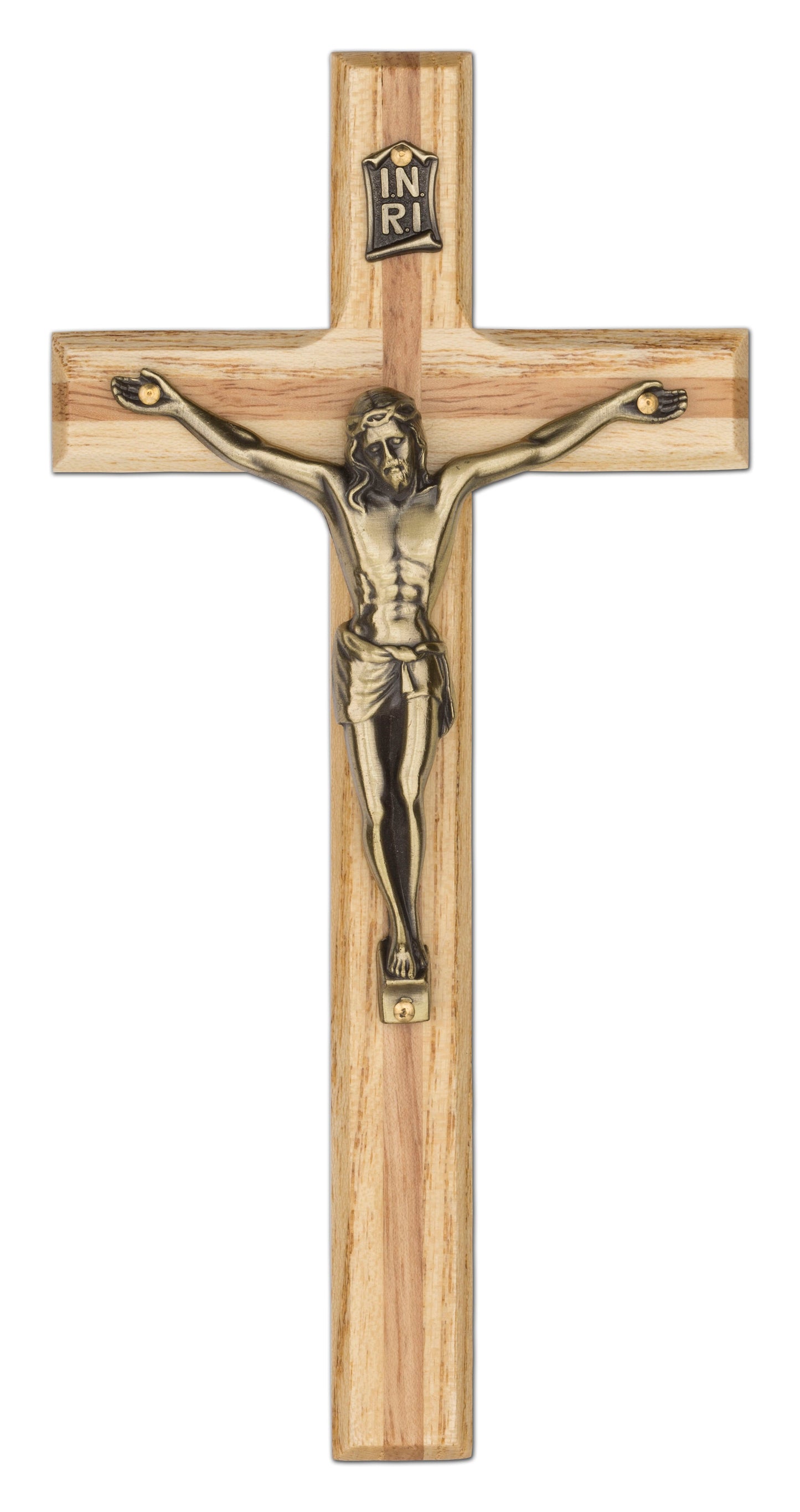 Medium Oak Stained Wall Crucifix 8 Inch Religious Decor