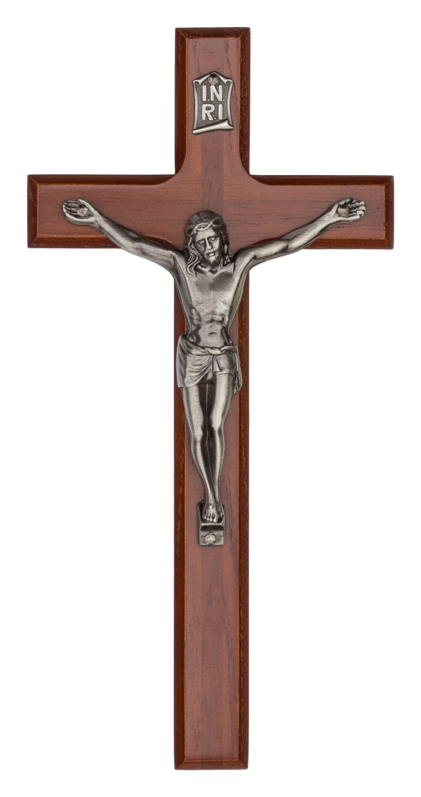 Medium Walnut Stained Wall Crucifix for Home Decor 8 Inch