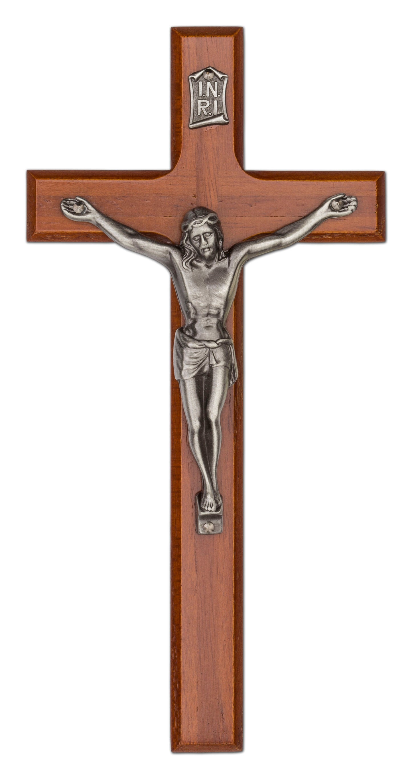 Medium Maple Stained Wall Crucifix 8 Inch Home Decor Piece