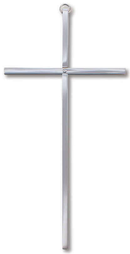 Medium Solid Brass Silver Plated Plain Wall Cross 8 Inch
