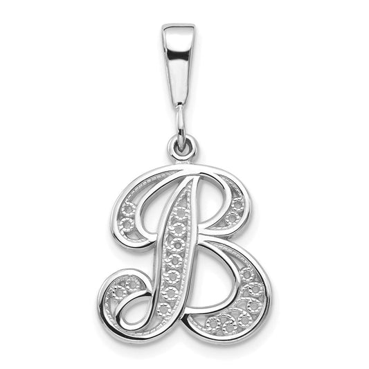 Extel Large 14k White Gold Filigree Initial B Pendant