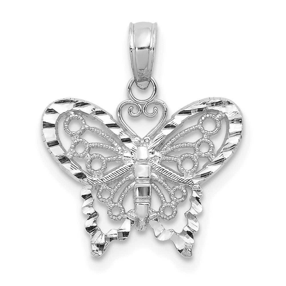 Extel Large 14K White Gold Diamond-cut Butterfly Pendant