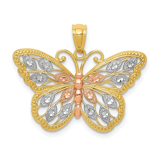 Extel Medium 14k Gold Diamond Cut Butterfly Pendant USA