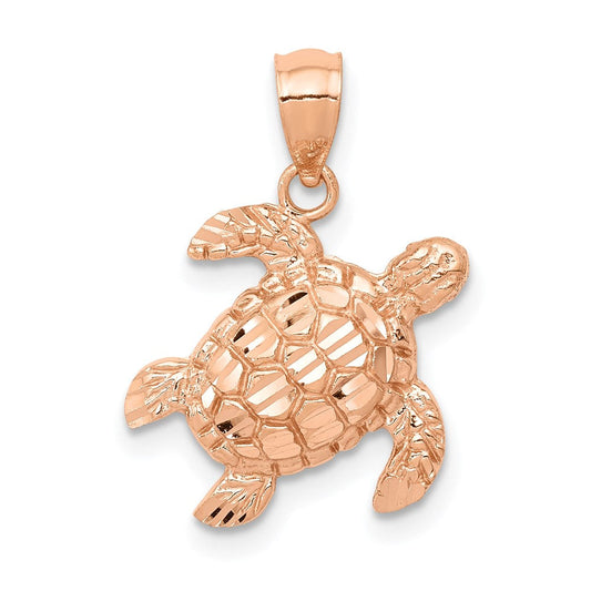 Extel Medium 14k Rose Gold Diamond Cut Turtle Pendant, Made in USA