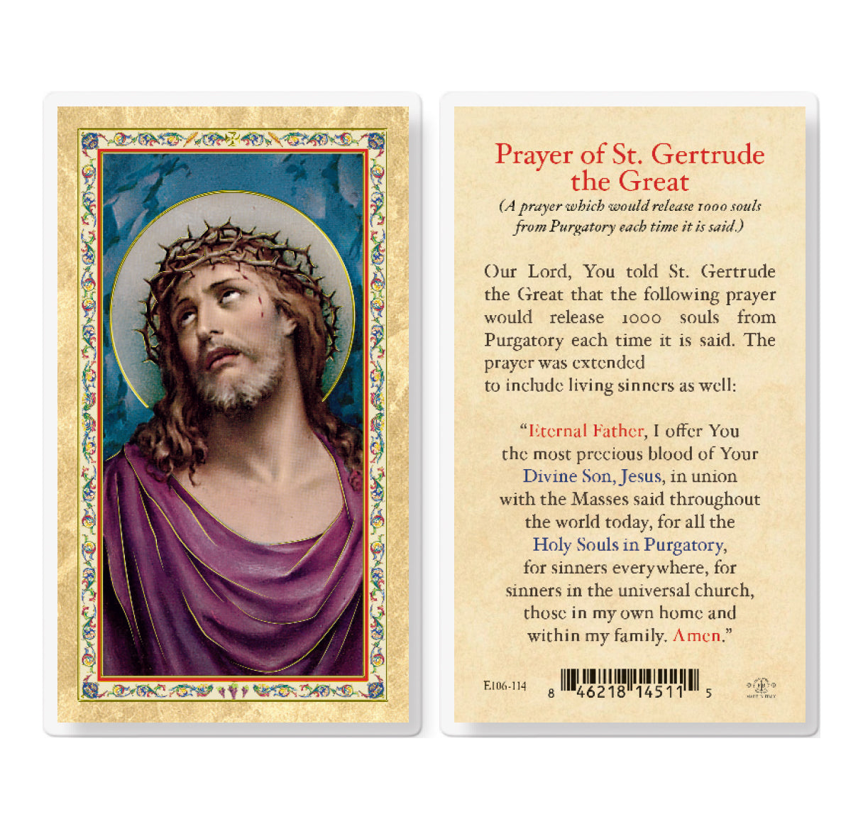 Prayer for Souls in Purgatory Gold-Stamped Laminated Catholic Prayer Holy Card with Prayer on Back, Pack of 25
