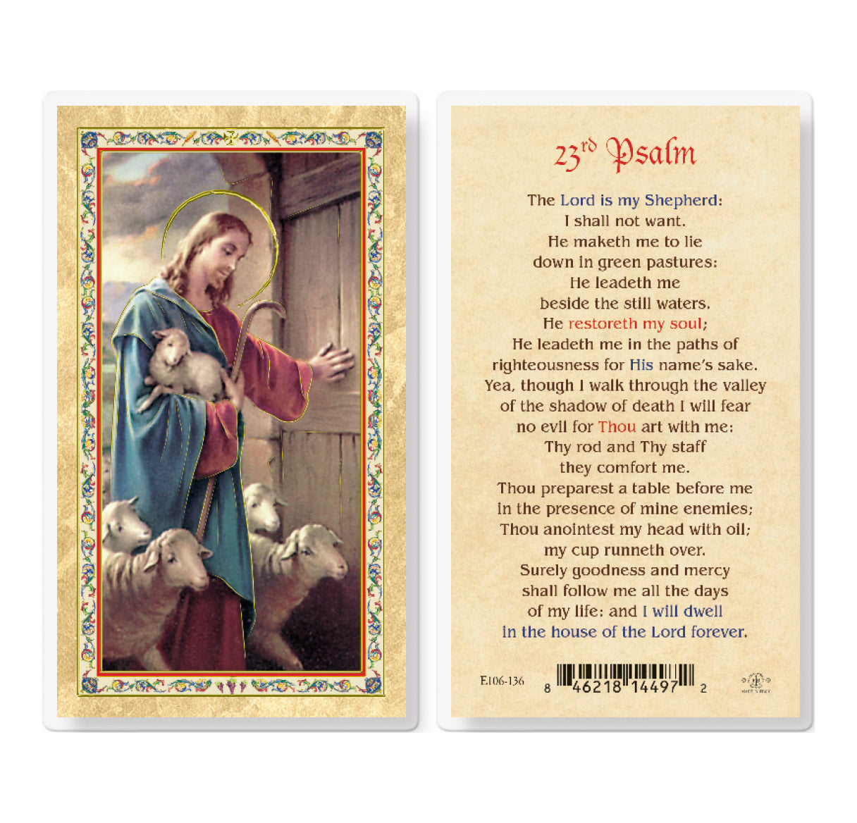 Twenty Third Psalm Good Shepherd Gold-Stamped Holy Cards Pack of 25