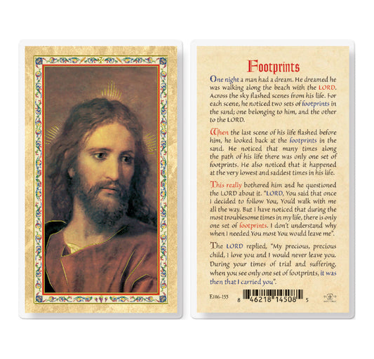 Footprints - Head of Christ Gold-Stamped Holy Card Pack of 25