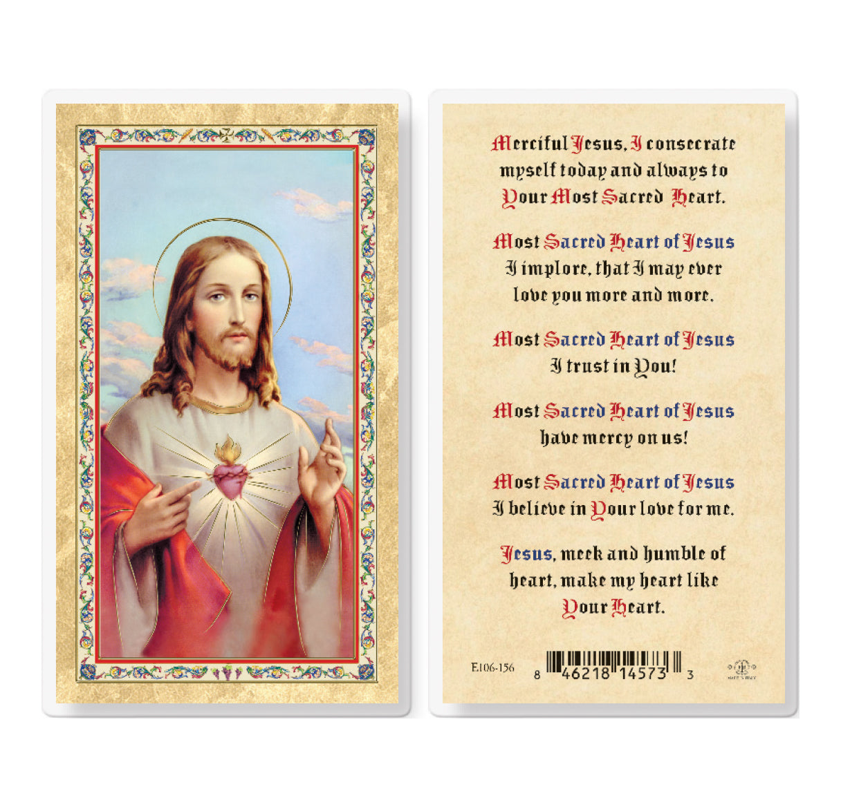 Sacred Heart of Jesus Prayer Gold-Stamped Laminated Holy Card Pack of 25