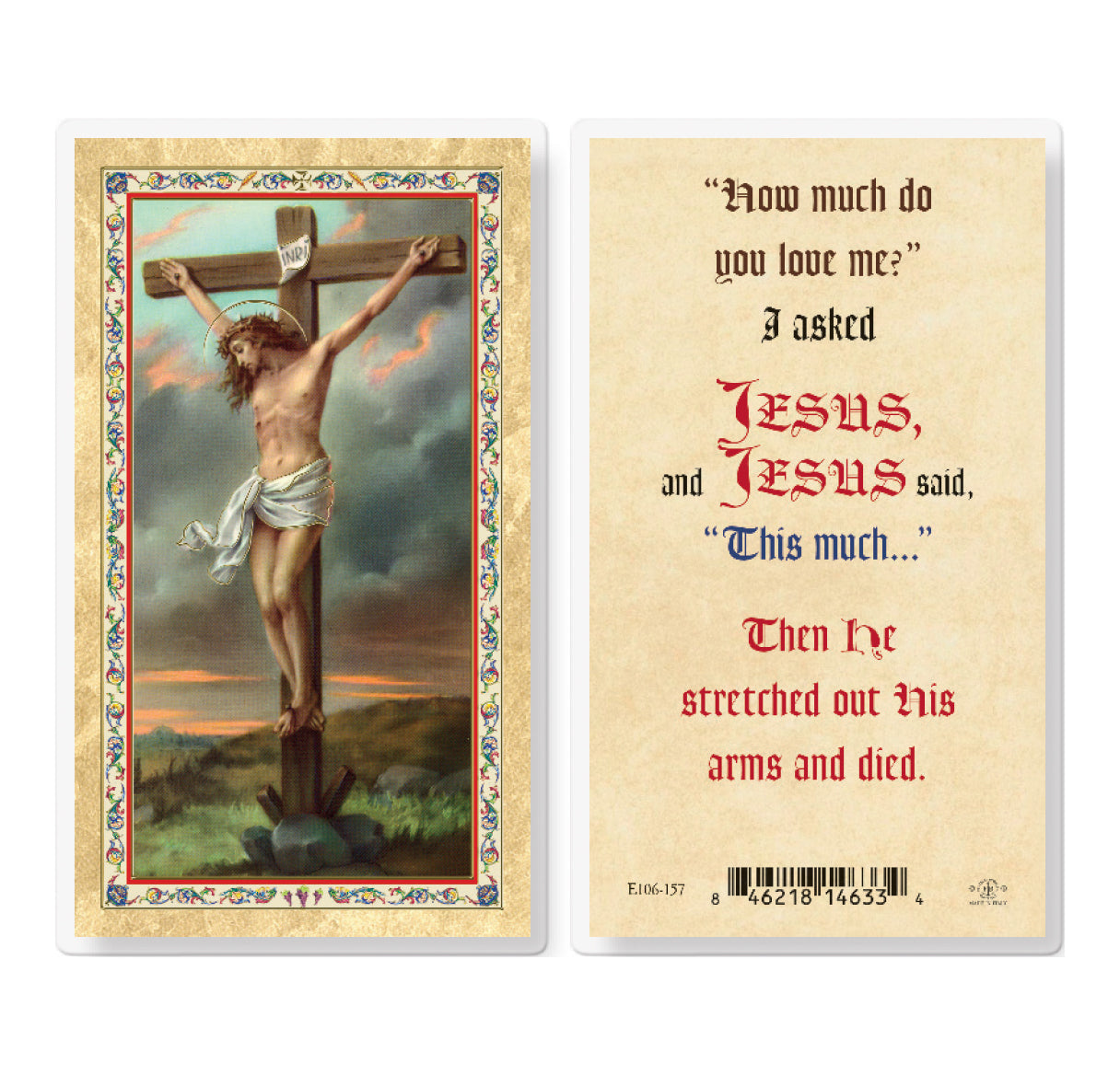 I Asked Jesus Crucifixion Gold-Stamped Laminated Holy Card Pack of 25