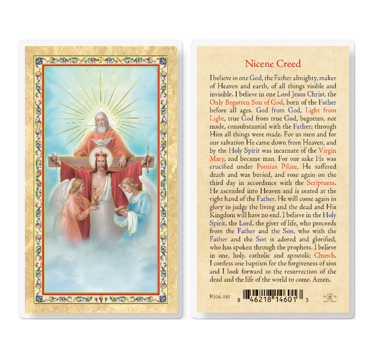 Nicene Creed Gold-Stamped Laminated Catholic Prayer Holy Card with Prayer on Back, Pack of 25