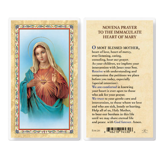 Novena Prayer to the I.M.H. Gold-Stamped Laminated Holy Card