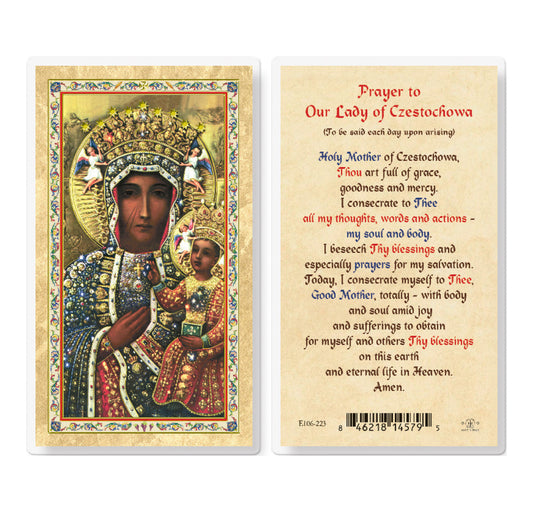 Prayer to Our Lady of Czestochowa Gold-Stamped Laminated Holy Card Pack of 25
