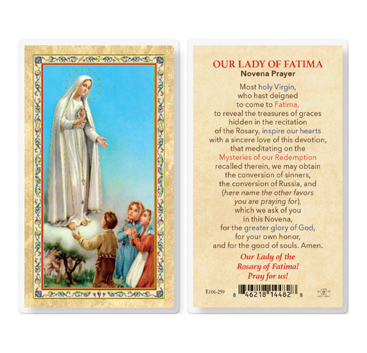 Our Lady of Fatima Gold-Stamped Laminated Prayer Card Pack of 25