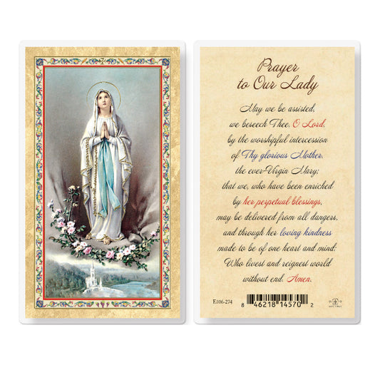 Prayer to Our Lady of Lourdes Gold-Stamped Laminated Holy Card Pack of 25