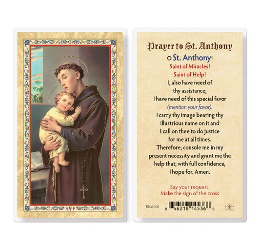 Prayer to St. Anthony Gold-Stamped Laminated Holy Card Pack of 25