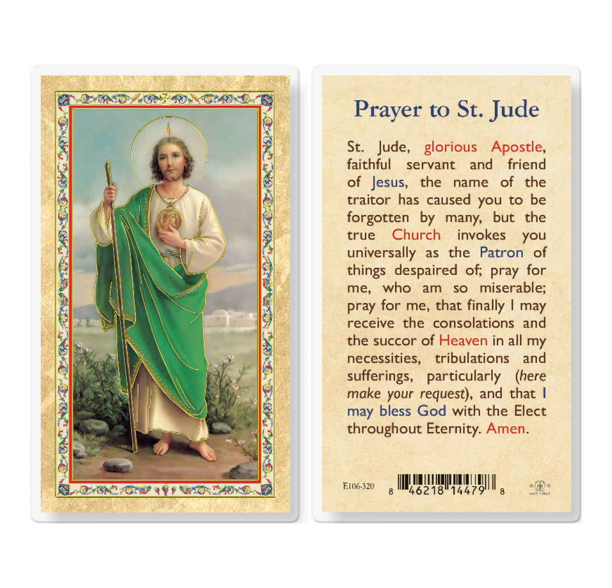 St. Jude Gold-Stamped Laminated Catholic Prayer Card Pack of 25