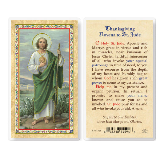 Thanksgiving Novena - St. Jude Gold-Stamped Laminated Holy Card Pack of 25