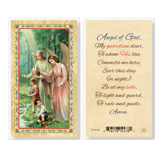 Guardian Angel - Angel of God Gold-Stamped Laminated Catholic Prayer Holy Card with Prayer on Back, Pack of 25