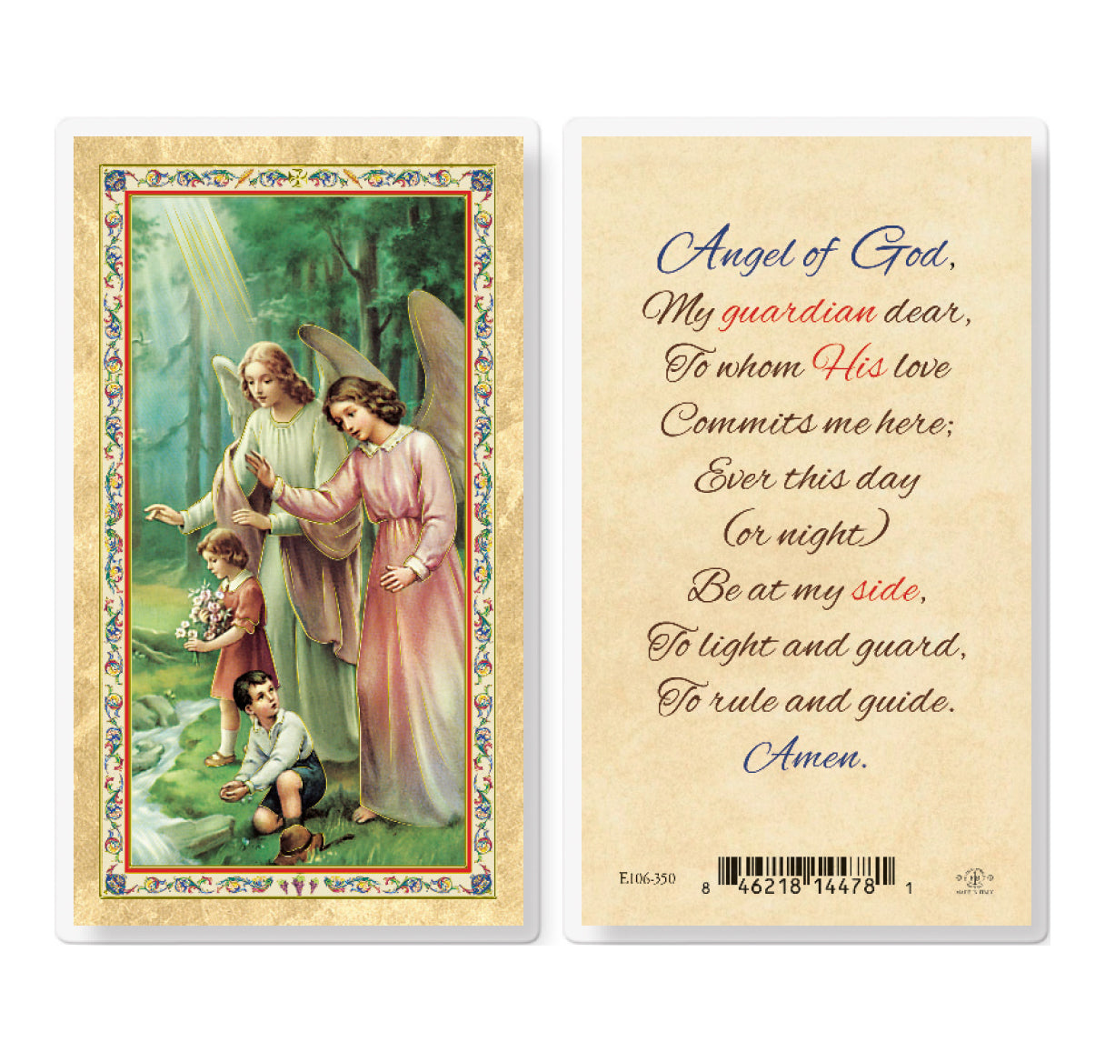 Guardian Angel Gold-Stamped Laminated Catholic Prayer Card Pack of 25