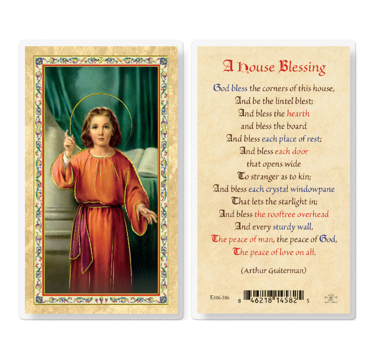 A House Blessing - Christ Knock Gold-Stamped Laminated Catholic Prayer Holy Card with Prayer on Back, Pack of 25