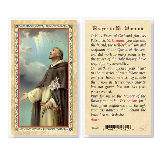 Prayer to St. Dominic Gold-Stamped Laminated Holy Card Pack of 25