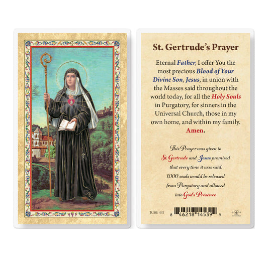 St. Gertrude Gold-Stamped Laminated Catholic Prayer Holy Card Pack of 25