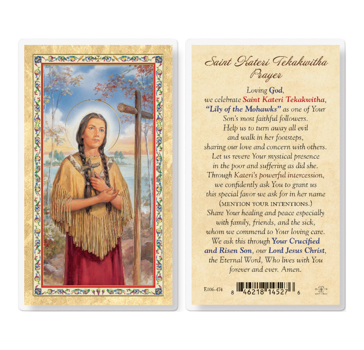 Kateri Tekakwitha Saint Prayer Gold-Stamped Holy Cards Pack of 25