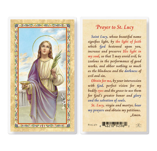 Prayer to St. Lucy Gold-Stamped Laminated Holy Card Pack of 25