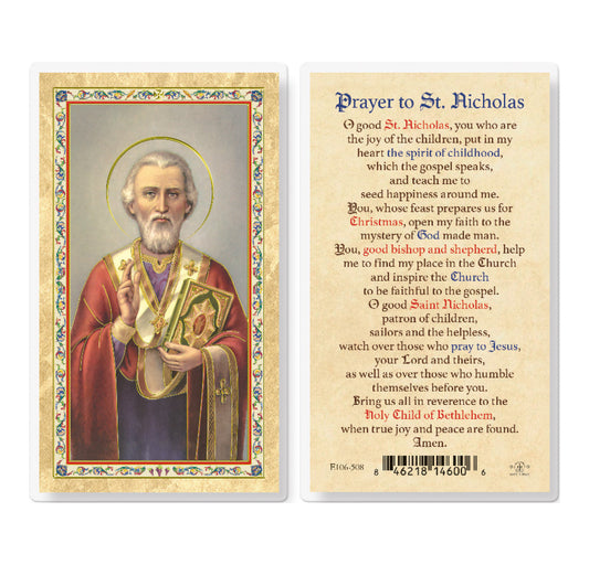 Prayer to St. Nicholas Gold-Stamped Laminated Holy Card Pack of 25