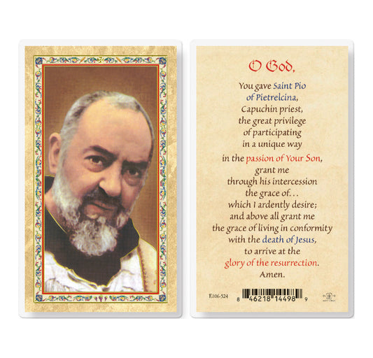 Prayer to St. Pio Gold-Stamped Laminated Holy Cards Pack of 25