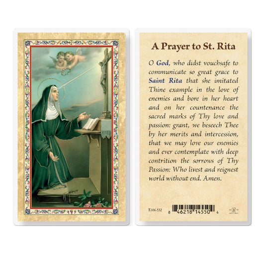 Prayer to St. Rita Gold-Stamped Laminated Holy Card Pack of 25